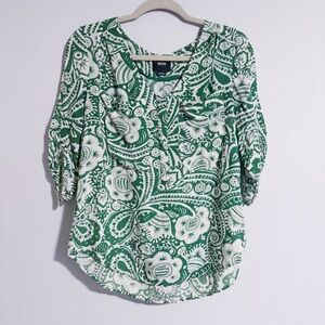 Maeve - Green and White Floral Print Top